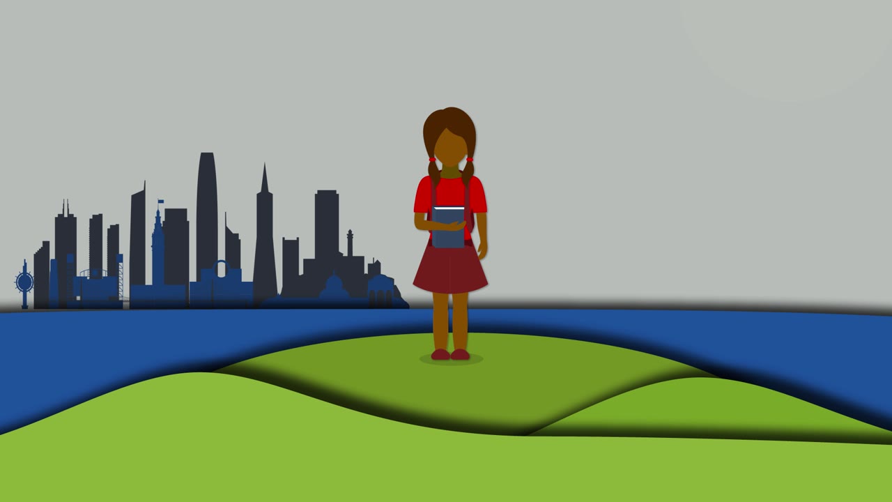 Frame: a student stands before the San Francisco skyline