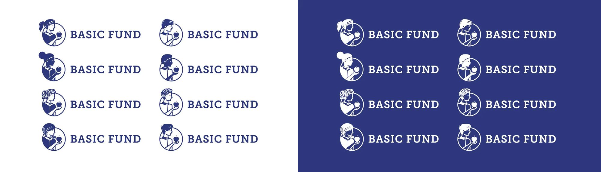 The eight logos in one color, positive and reversed