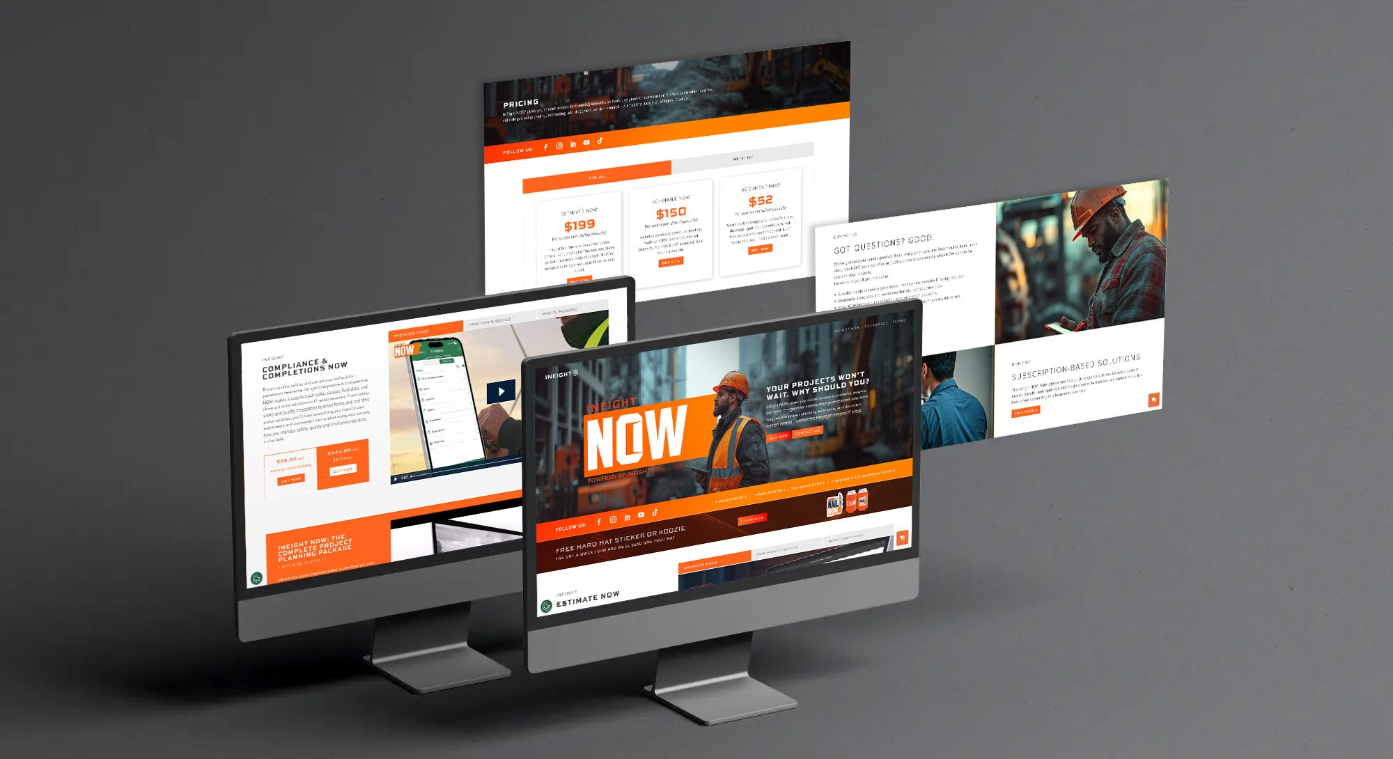InEight NOW landing pages on desktop displays