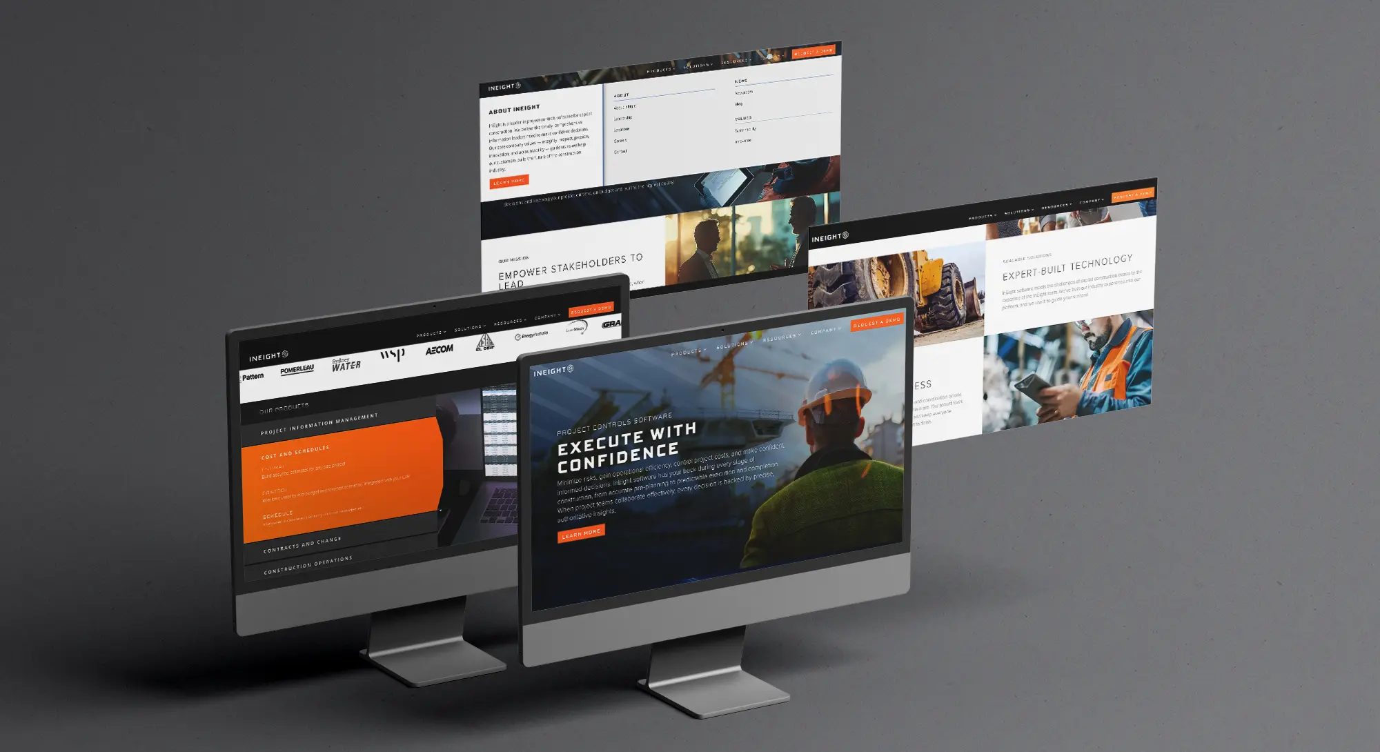 InEight website pages on desktop and laptop displays