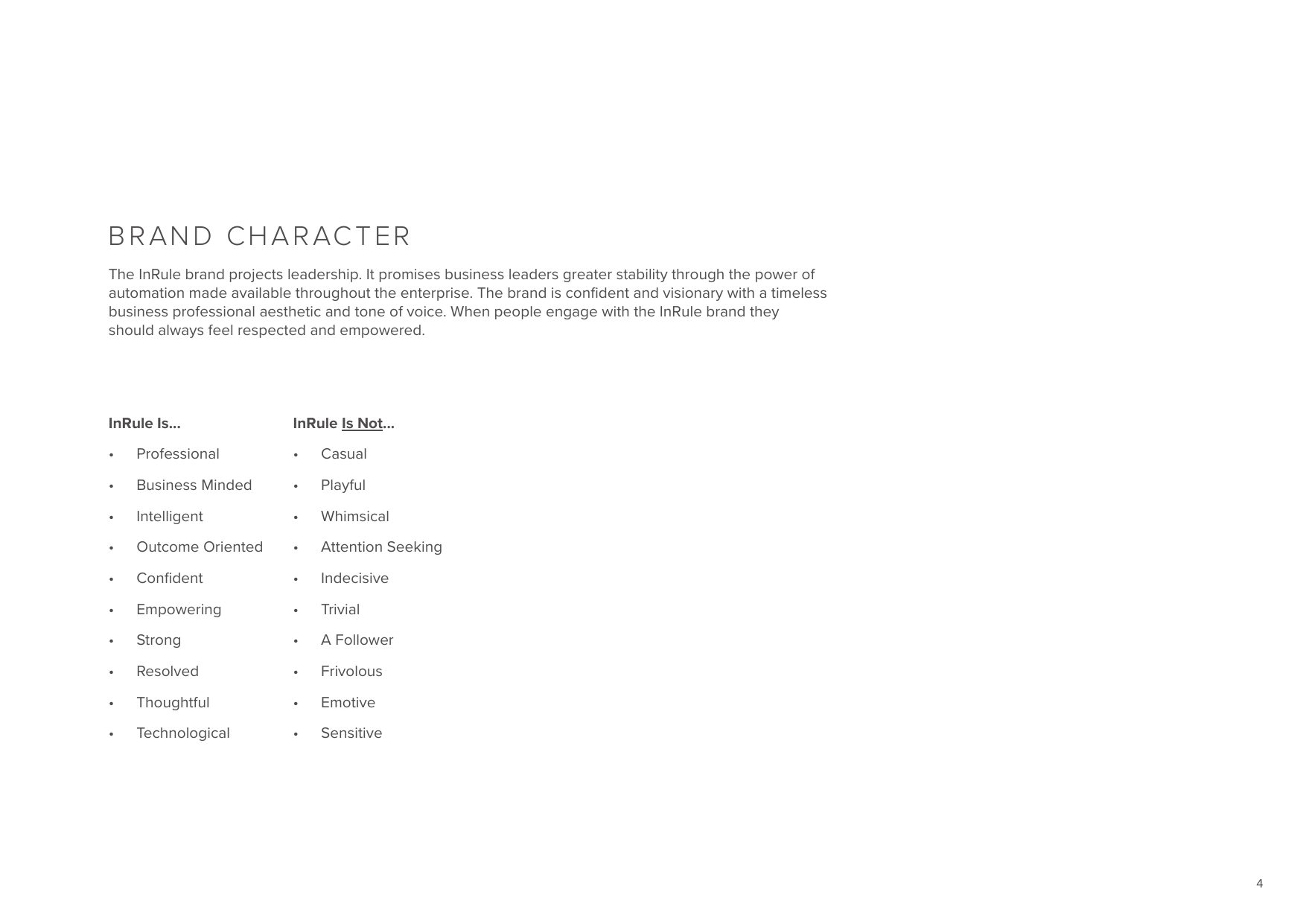 Brand standards: brand character, InRule is and is not
