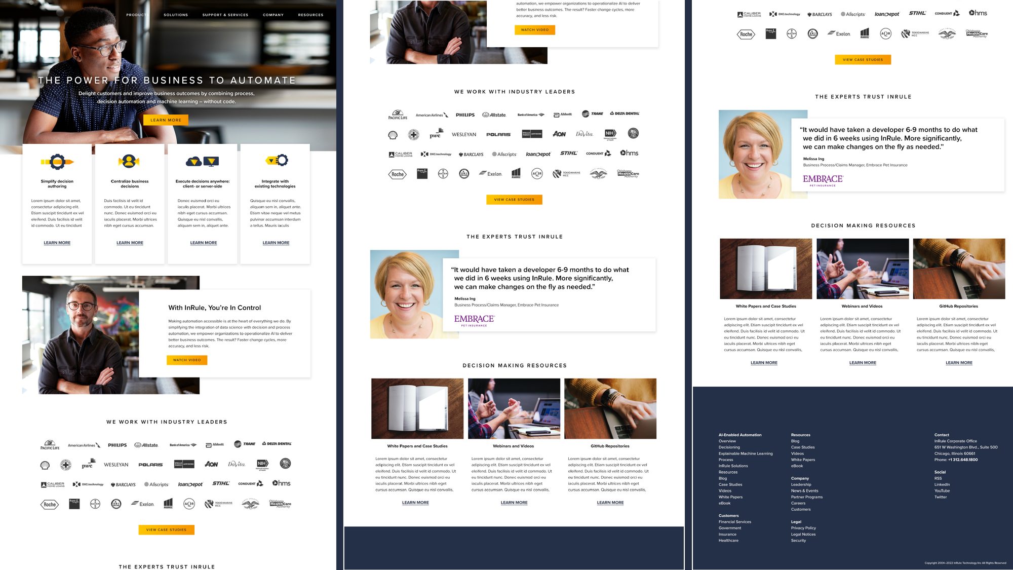 inrule.com pages from the rebrand, laid out