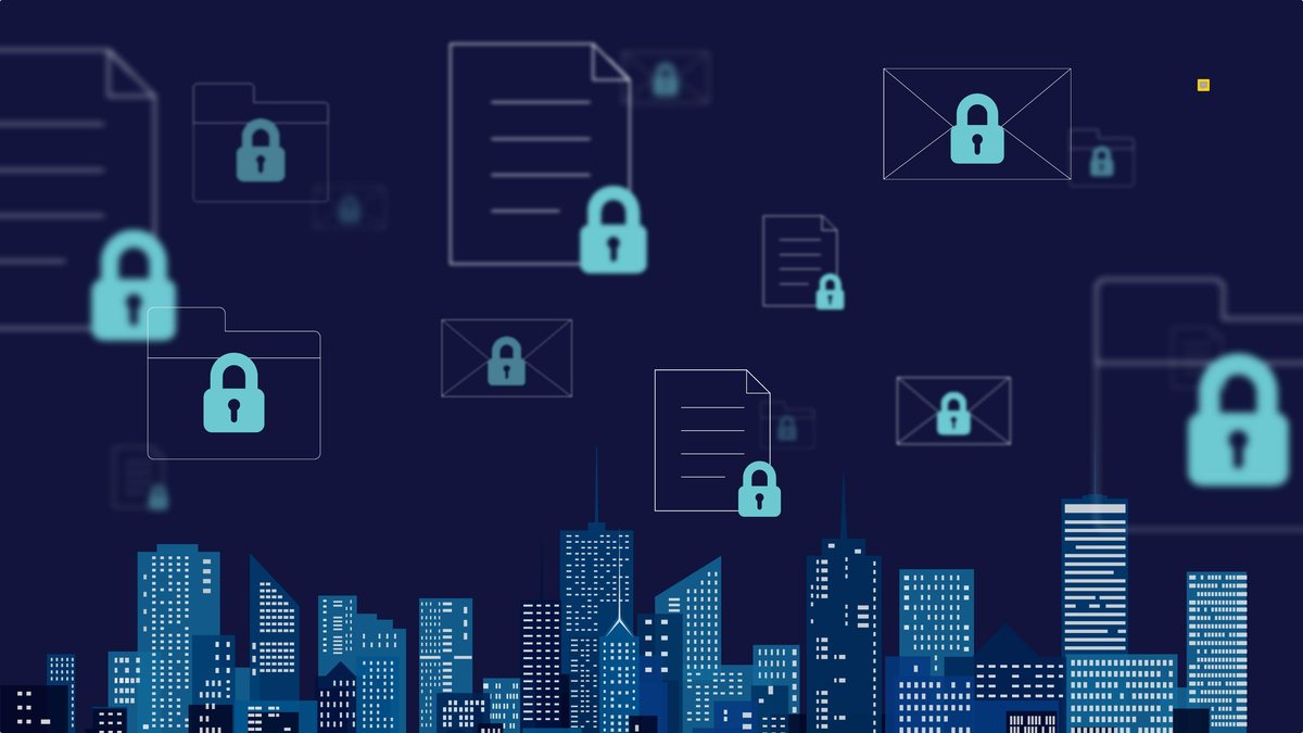 Storyboard frame: locks over a city skyline