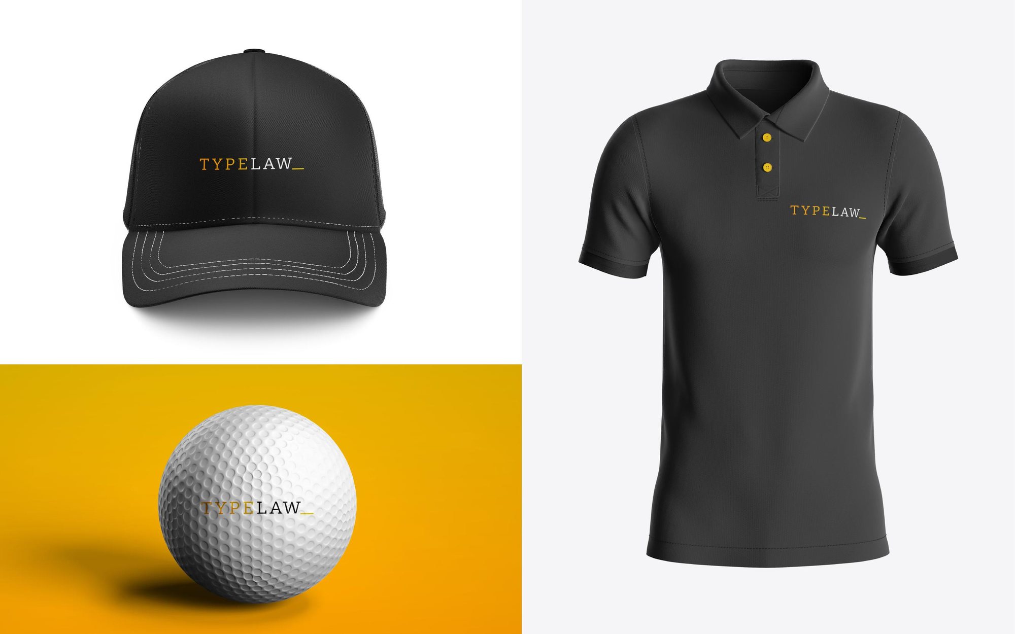 TypeLaw cap, polo and golf ball