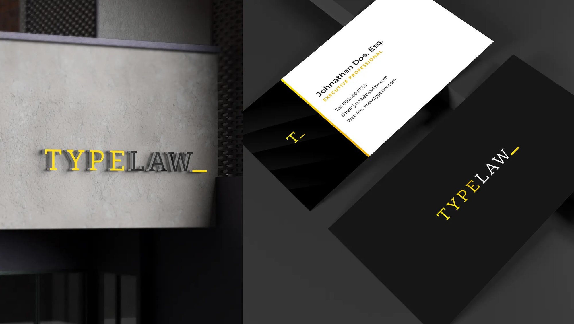 TypeLaw signage and business cards